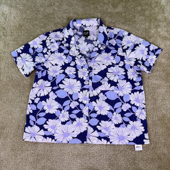 GAP Other - Gap Shirt Men's Large Blue White Floral Hawaiian Camp Collar Button Up NWT E841